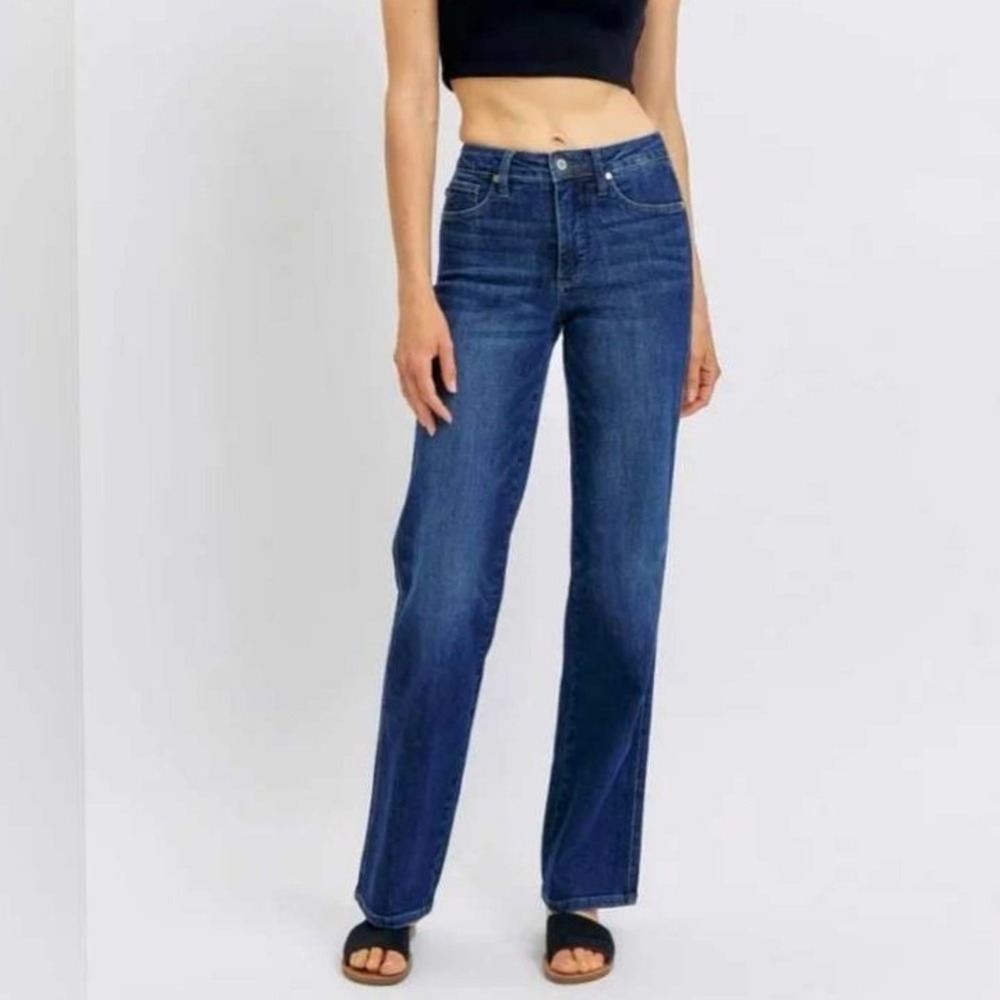 Judy Blue Straight Fit Mid Rise Dark Blue Wash Comfort Stretch Jeans Women 15 32